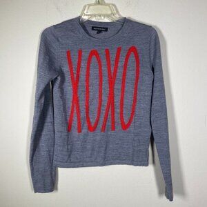 Banana Republic XOXO sweater grey, red merino wool blend valentines Sz XS